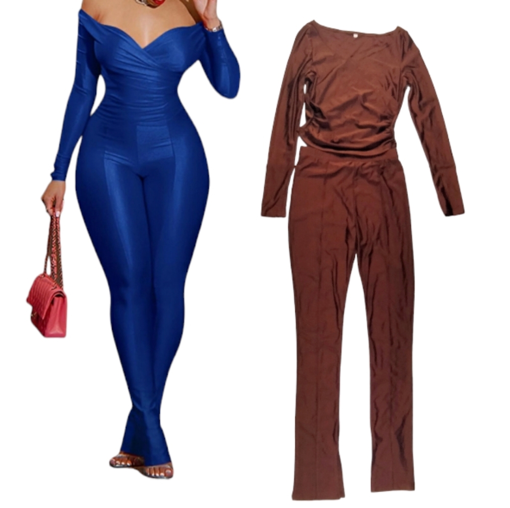 Sexy Off Shoulder Tops Bodycon Flared Pant Sets Club Outfits Tracksuit S NWOT